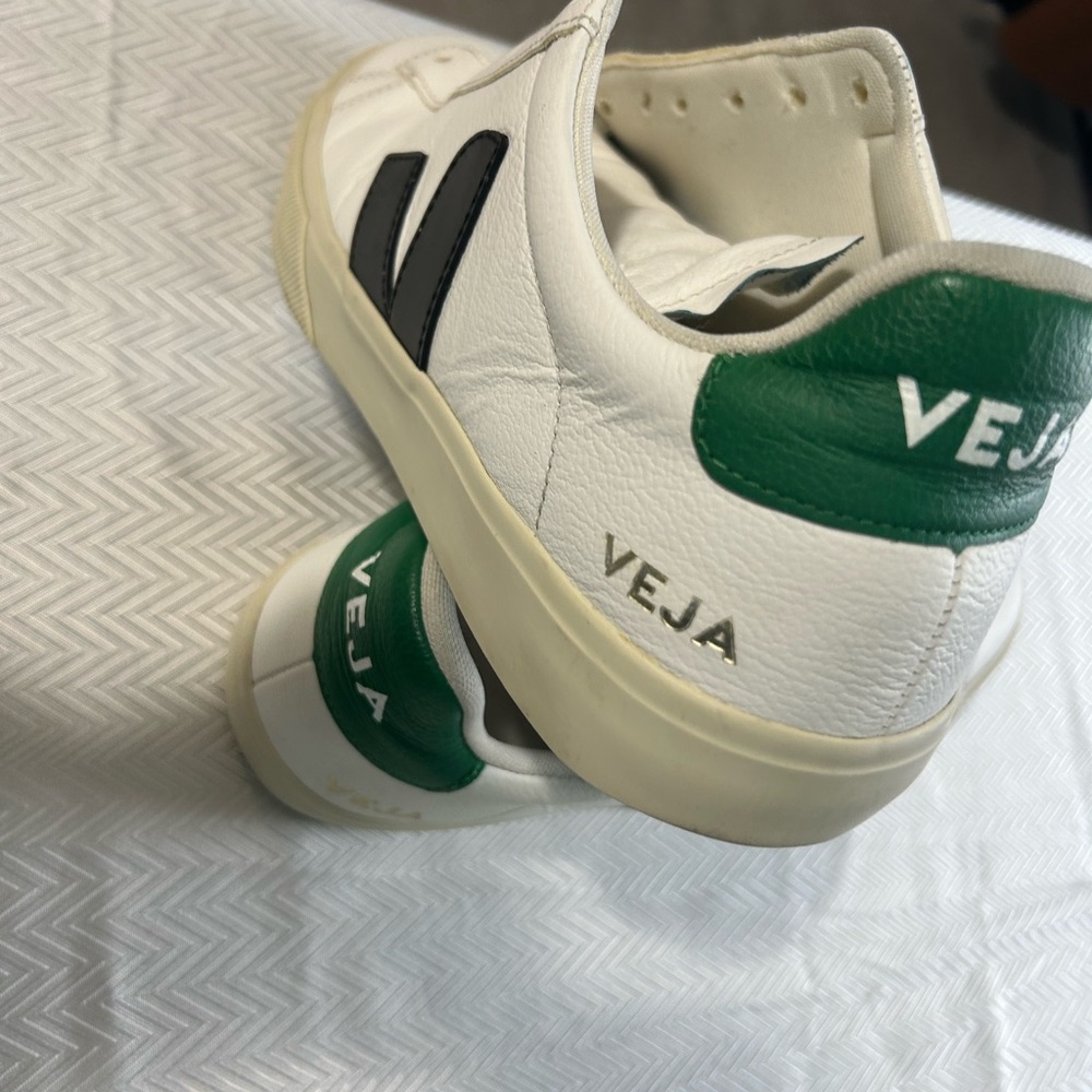 Veja Men's White and Black Sneakers with Green Accents